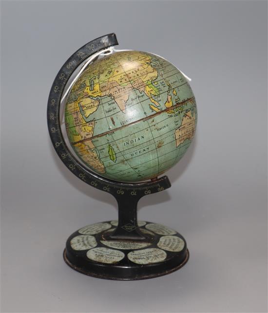 A 1930s-40s childs tin globe on stand